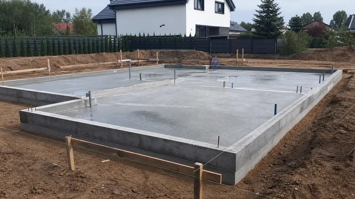 Fundament domu jednorodzinnego przygotowany do budowy