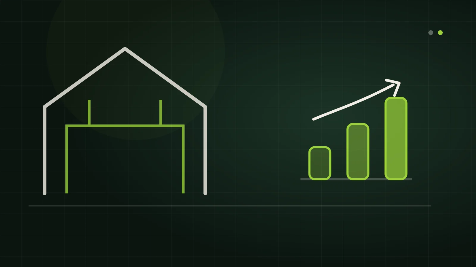 Minimalistische Illustration eines Hauses mit Baufortschrittsstufen.